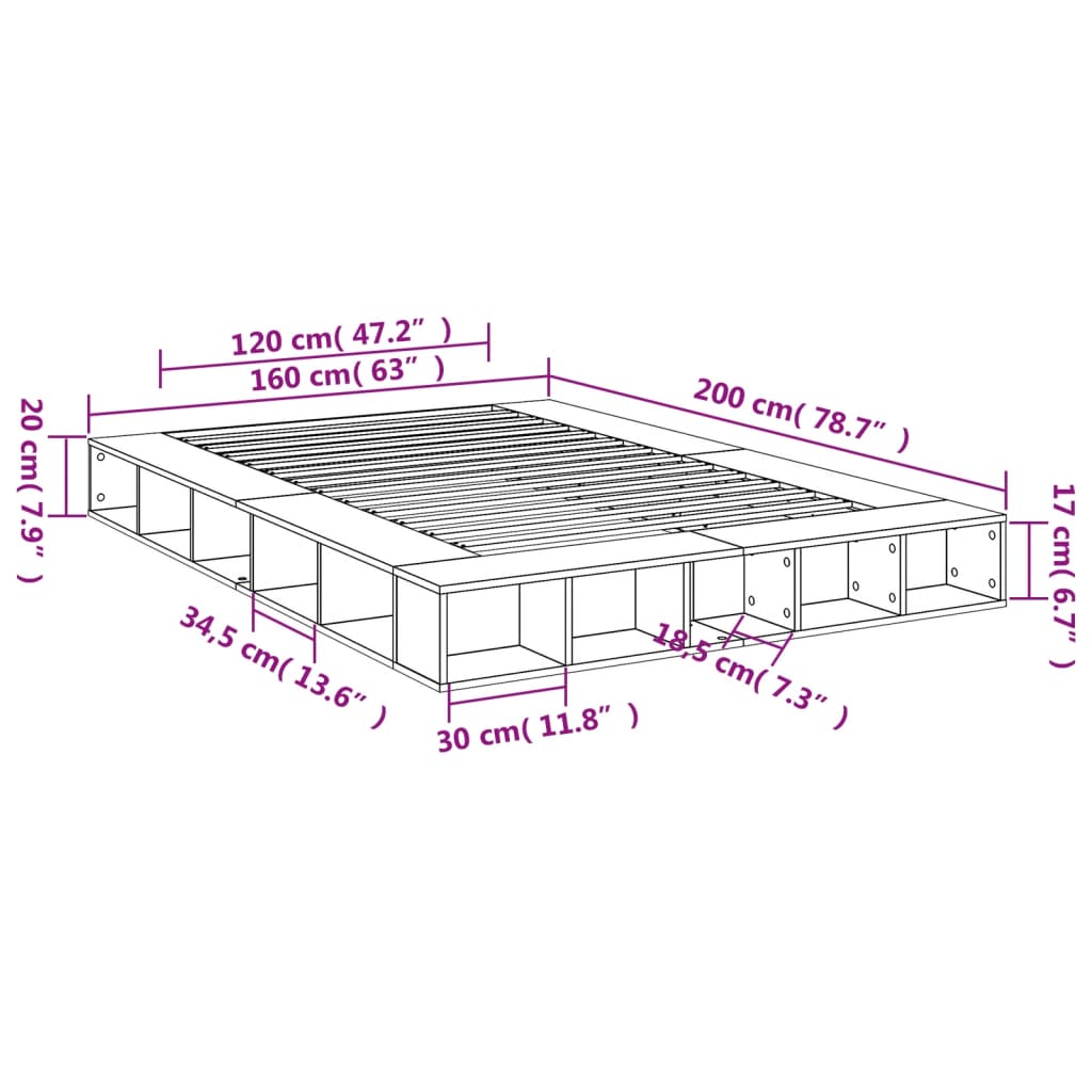 Sengeramme svart 160x200 cm konstruert tre