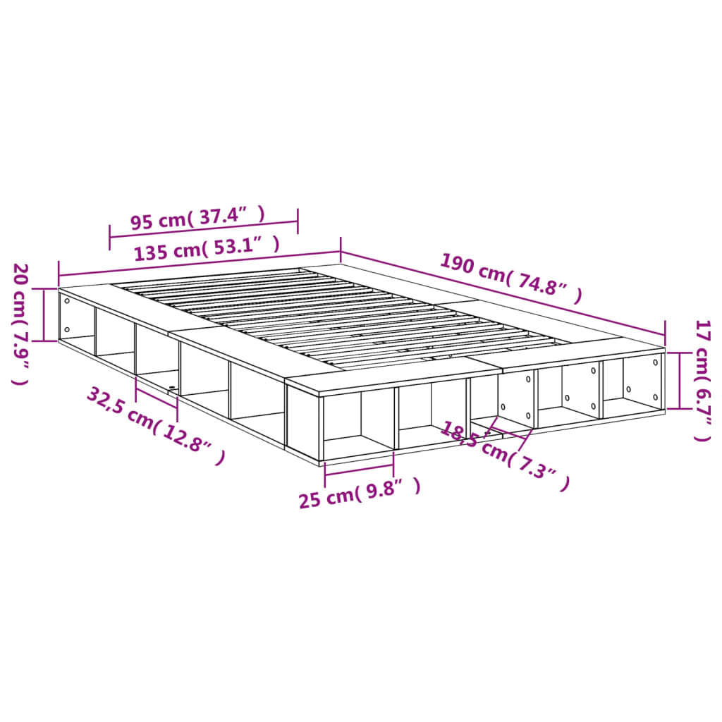 Sengeramme hvit 135x190 cm konstruert tre