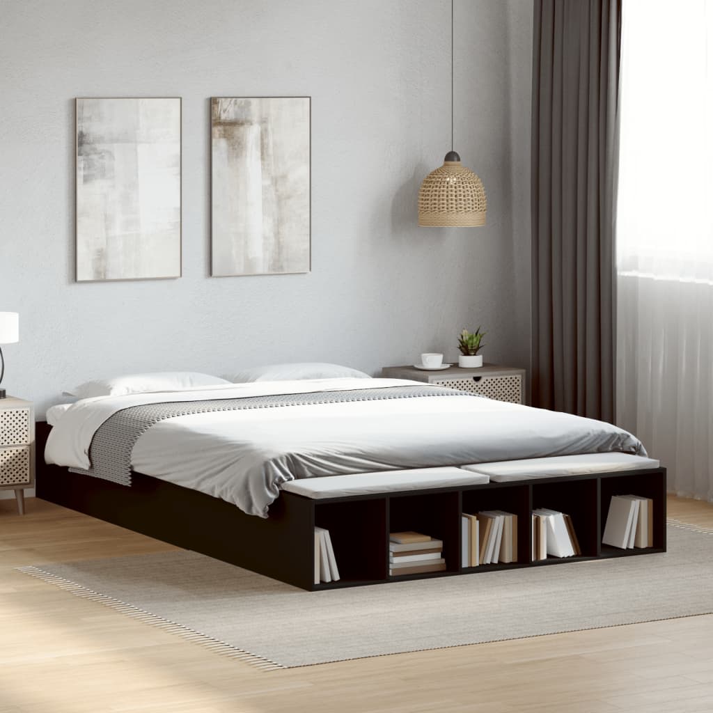 Sengeramme svart 150x200 cm konstruert tre