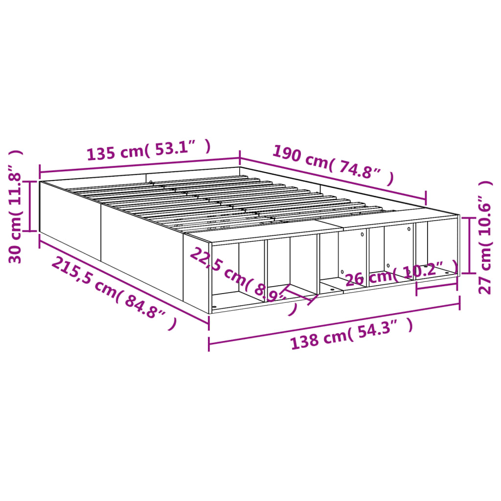 Sengeramme svart 135x190 cm konstruert tre