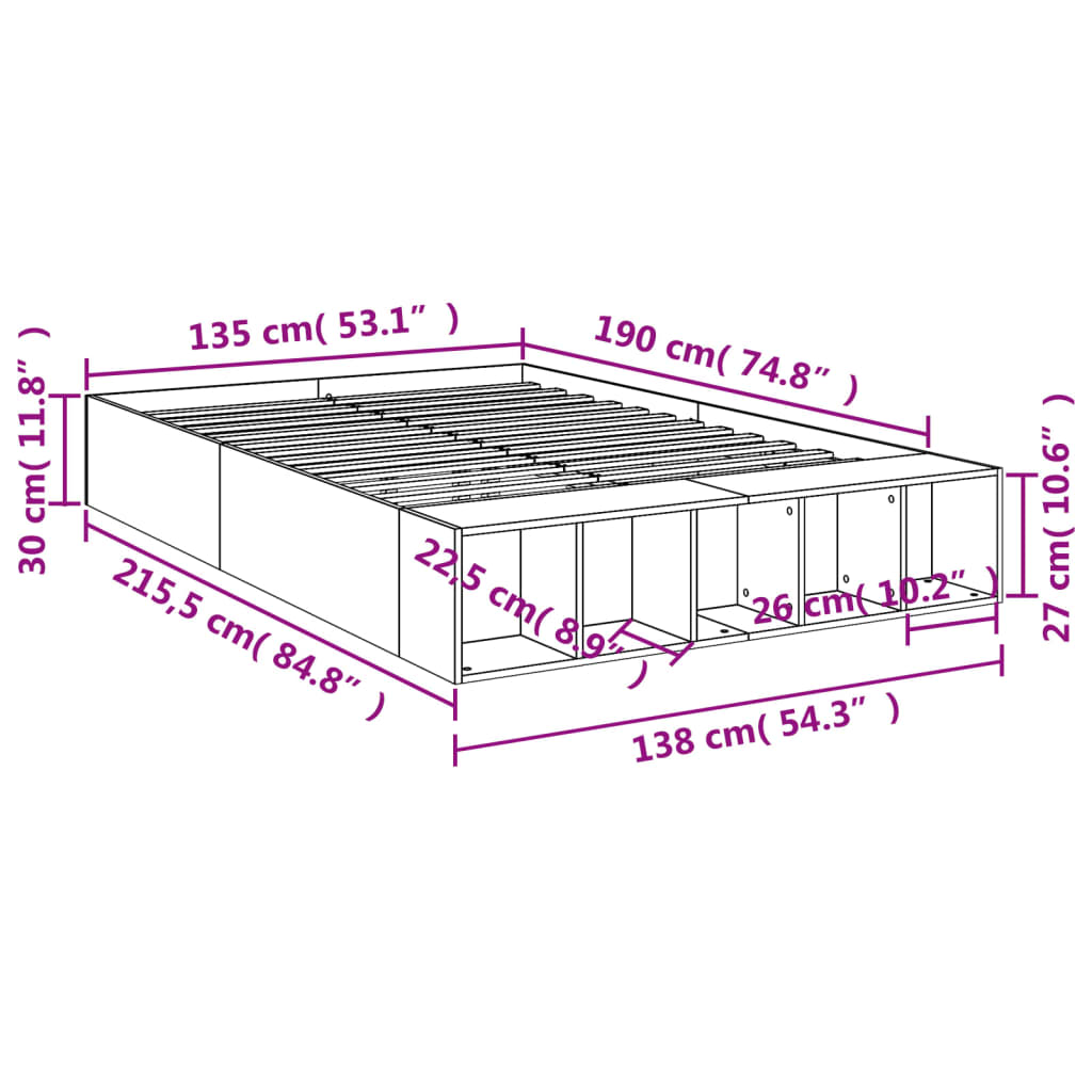 Sengeramme sonoma eik 135x190 cm konstruert tre