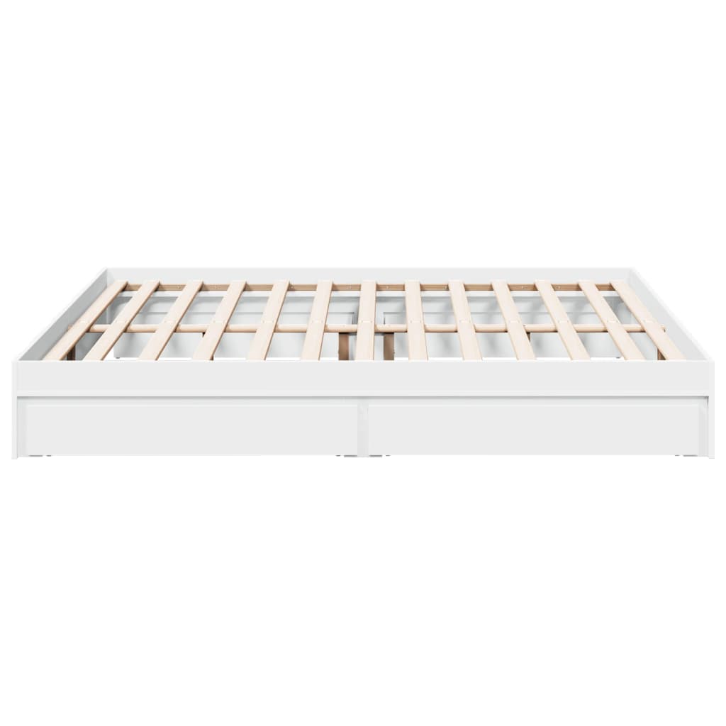 Sengeramme med skuffer hvit 200x200 cm konstruert tre