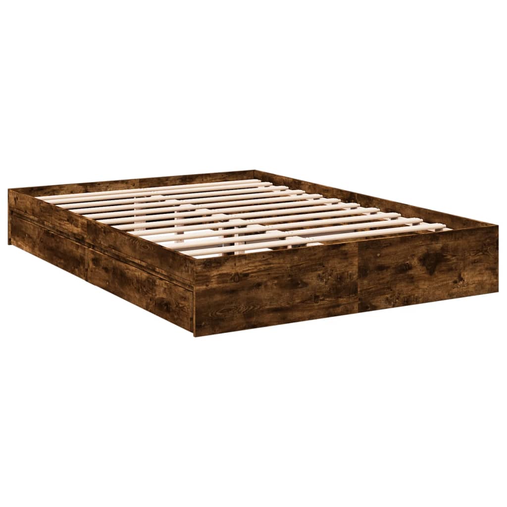 Sengeramme med skuffer røkt eik 160x200 cm konstruert tre