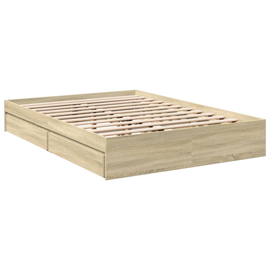 Sengeramme med skuffer sonoma eik 140x200 cm konstruert tre