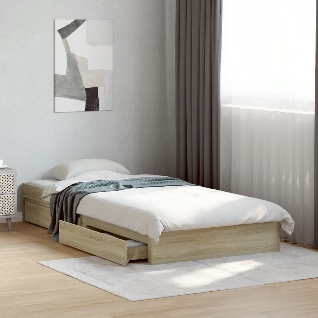 Sengeramme med skuffer sonoma eik 100x200 cm konstruert tre