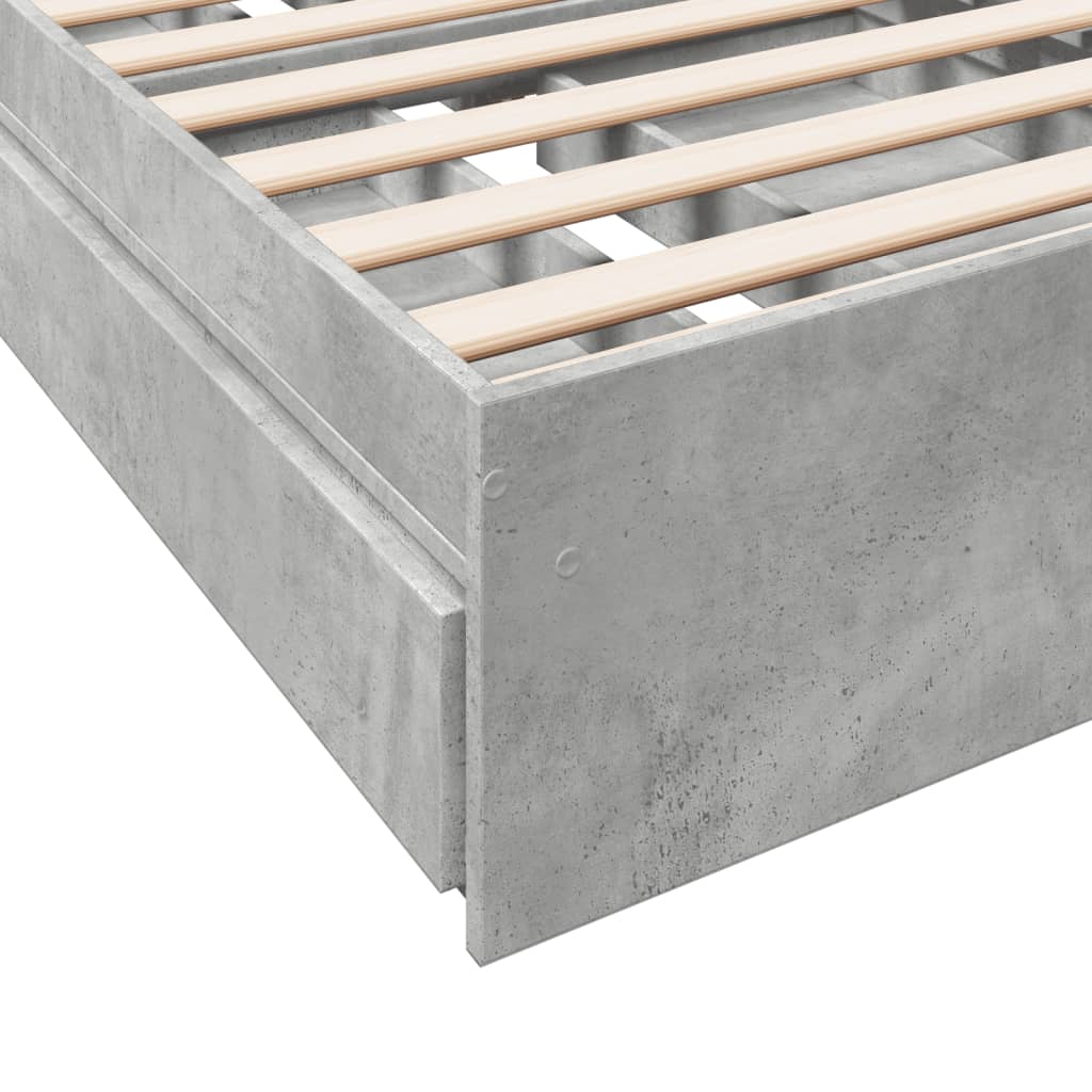 Sengeramme med skuffer betonggrå 100x200 cm konstruert tre