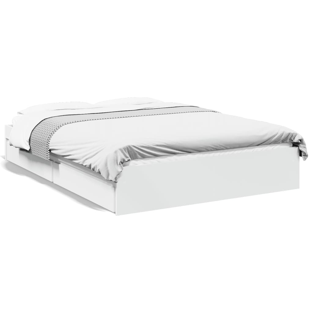 Sengeramme med skuffer hvit 135x190 cm konstruert tre