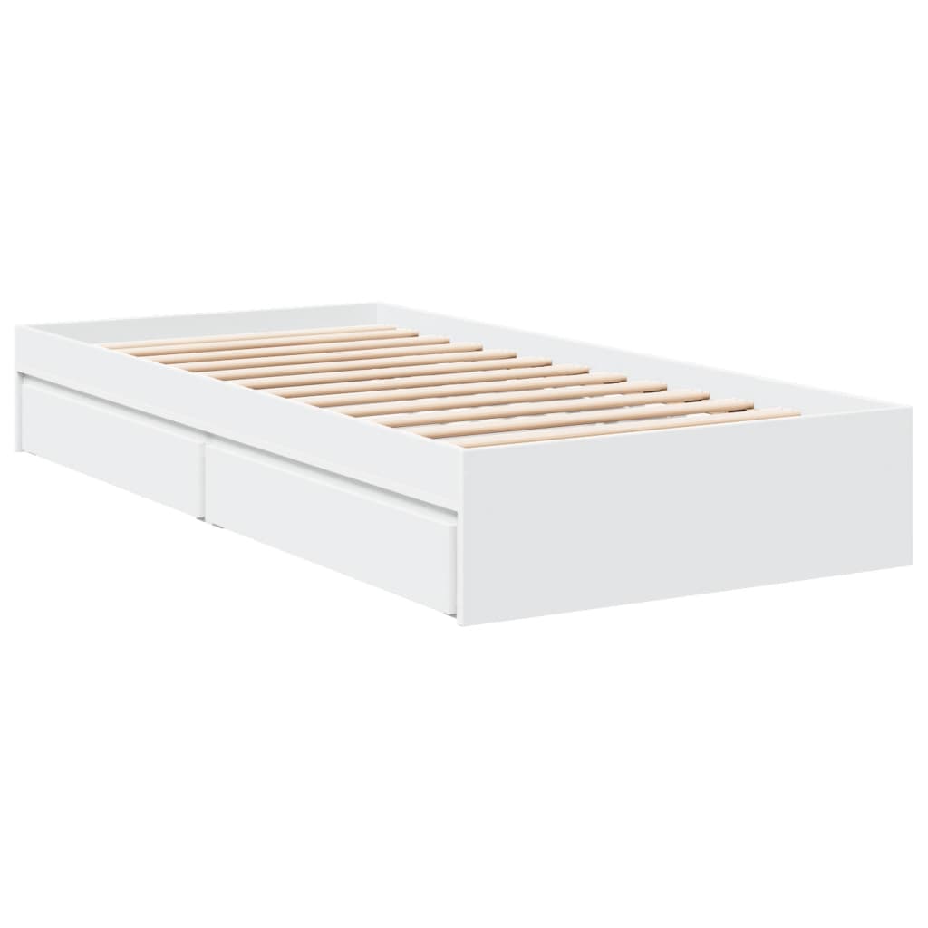 Sengeramme med skuffer hvit 90x190 cm konstruert tre