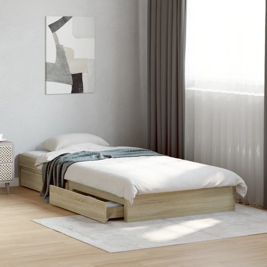 Sengeramme med skuffer sonoma eik 90x190 cm konstruert tre