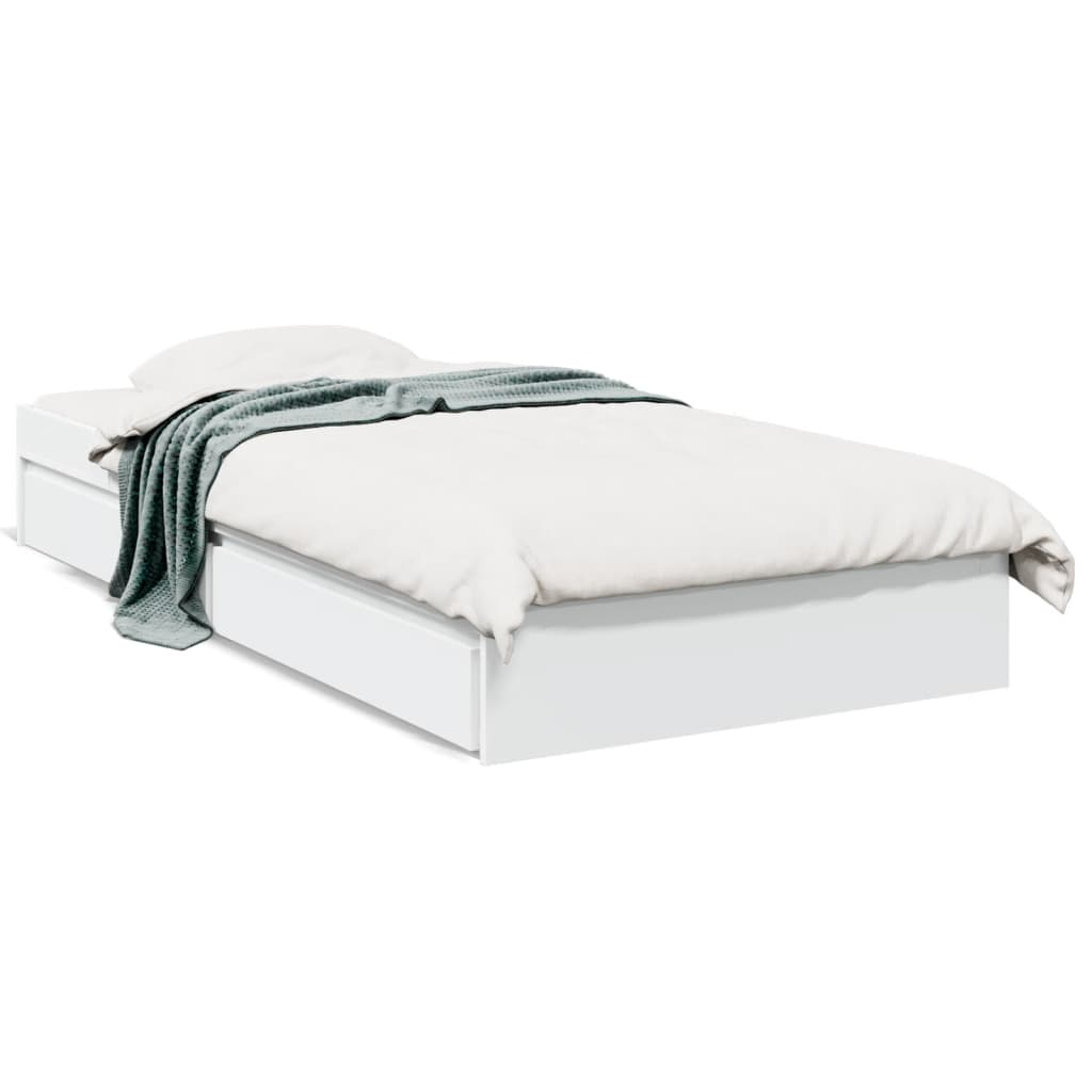 Sengeramme med skuffer hvit 75x190 cm konstruert tre