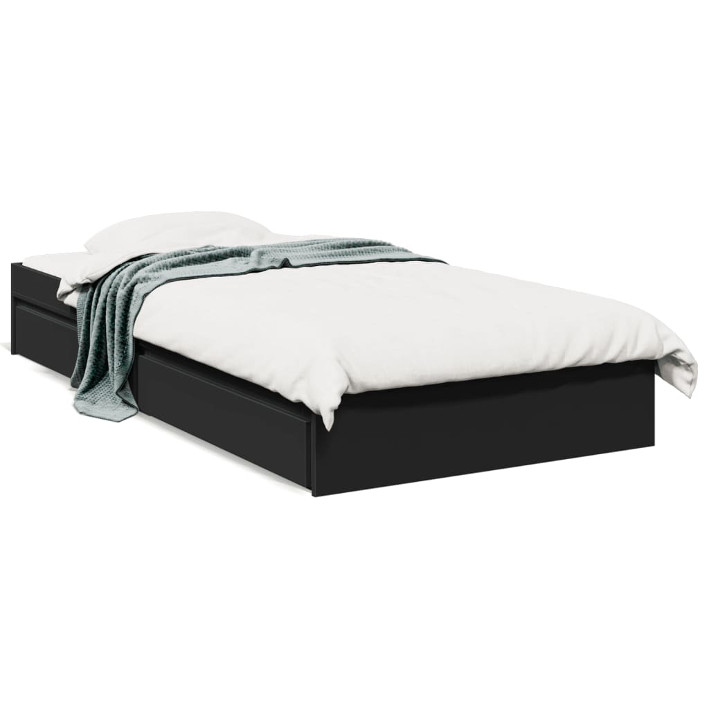 Sengeramme med skuffer svart 75x190 cm konstruert tre