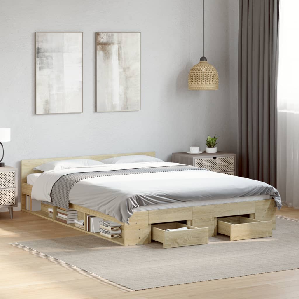 Sengeramme med skuffer sonoma eik 150x200 cm konstruert tre
