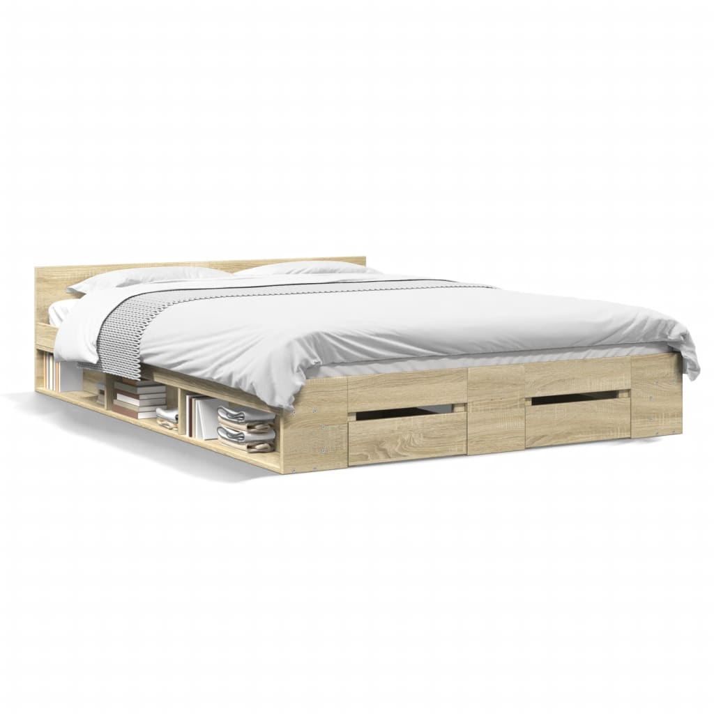 Sengeramme med skuffer sonoma eik 150x200 cm konstruert tre