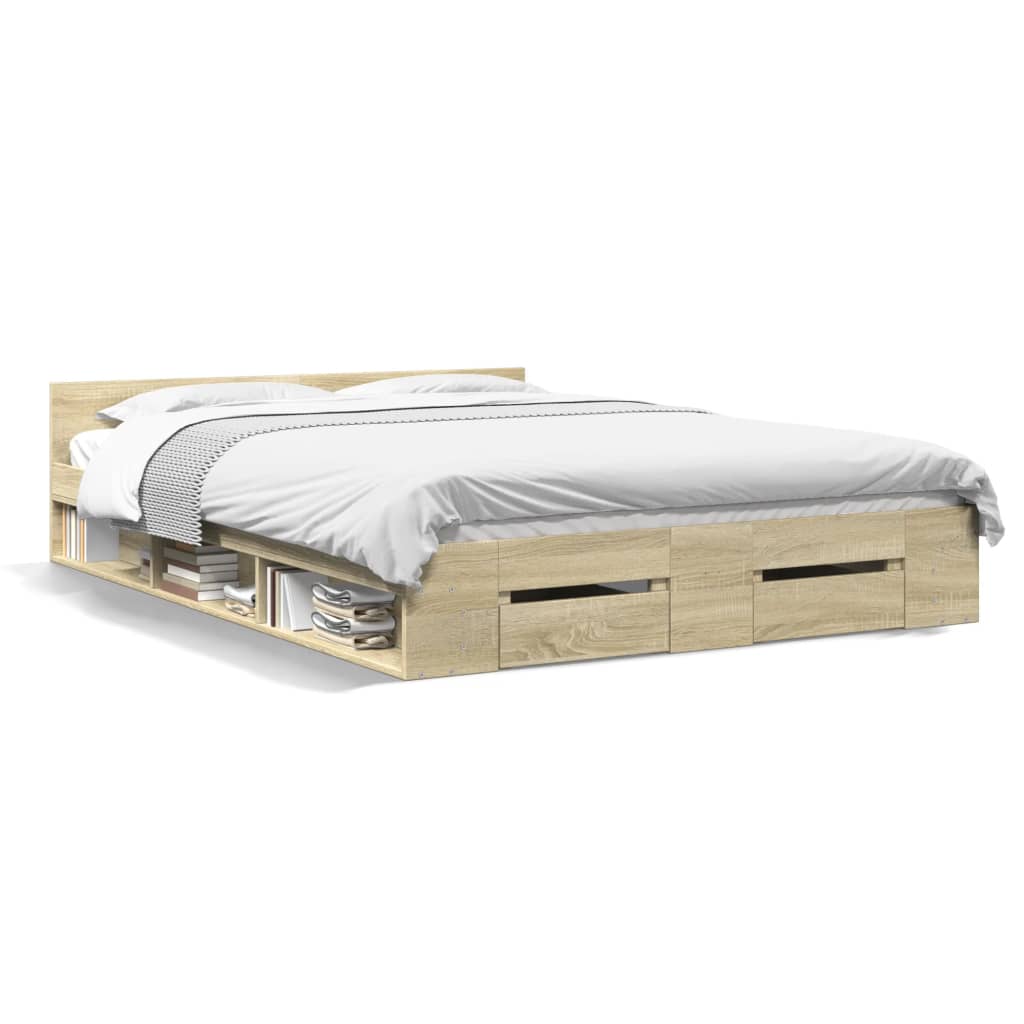 Sengeramme med skuffer sonoma eik 140x190 cm konstruert tre