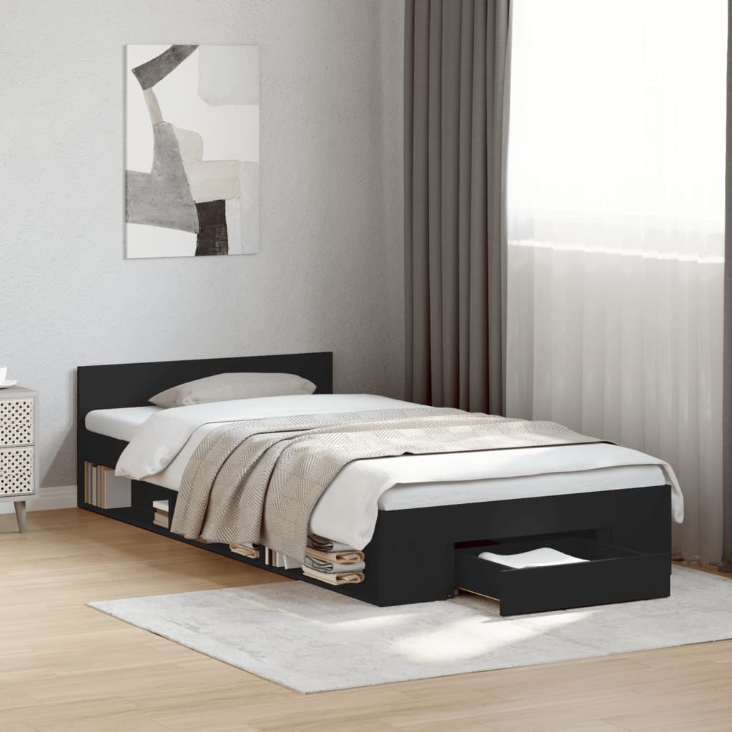 Sengeramme med skuff svart 90x190 cm konstruert tre