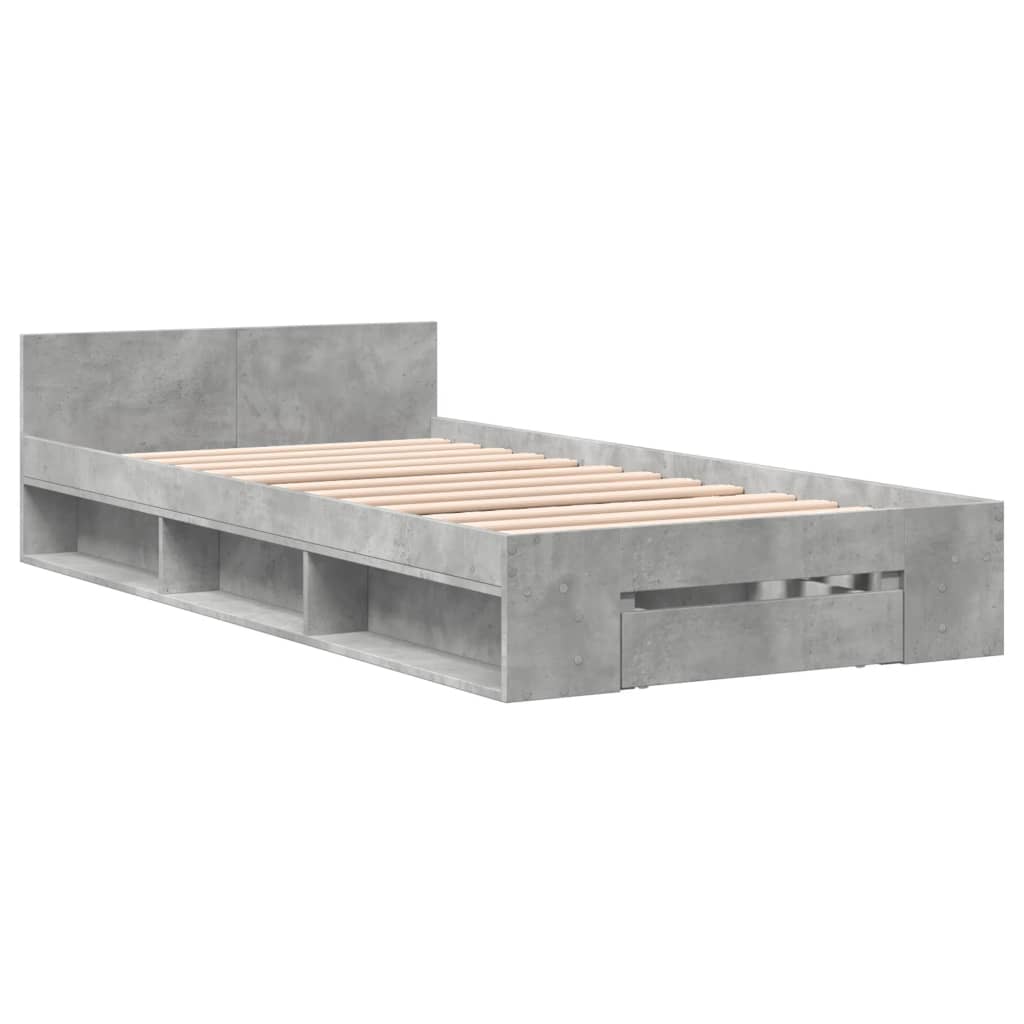 Sengeramme med skuff betonggrå 90x190 cm konstruert tre