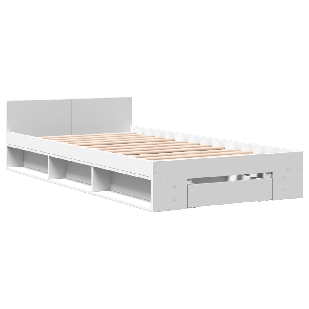 Sengeramme med skuff hvit 100x200 cm konstruert tre