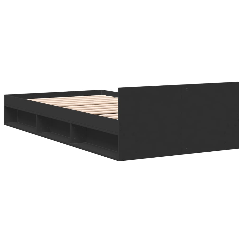 Sengeramme med skuff svart 100x200 cm konstruert tre
