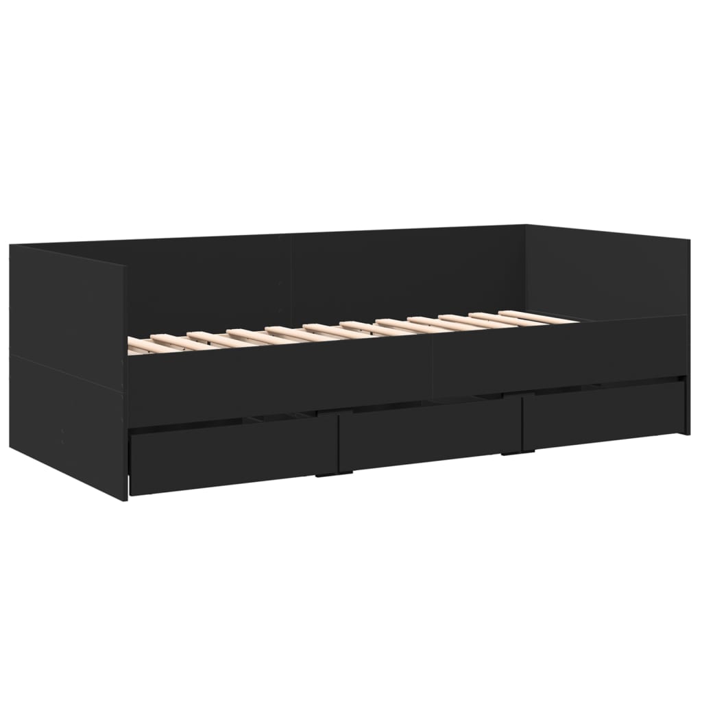 Dagseng med skuffer uten Madrass svart 75x190 cm
