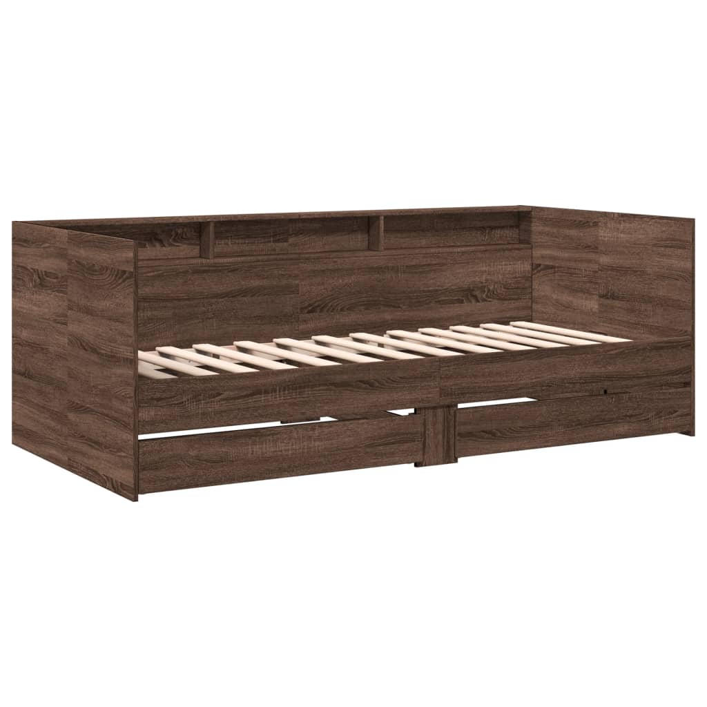 Dagseng med skuffer uten Madrass brun eik 75x190 cm