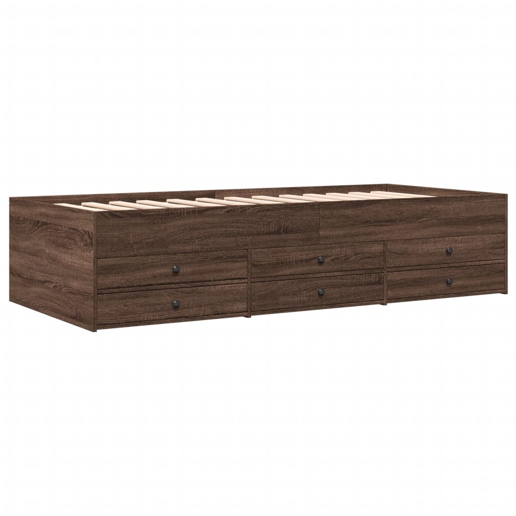 Dagseng med skuffer uten Madrass brun eik 75x190 cm