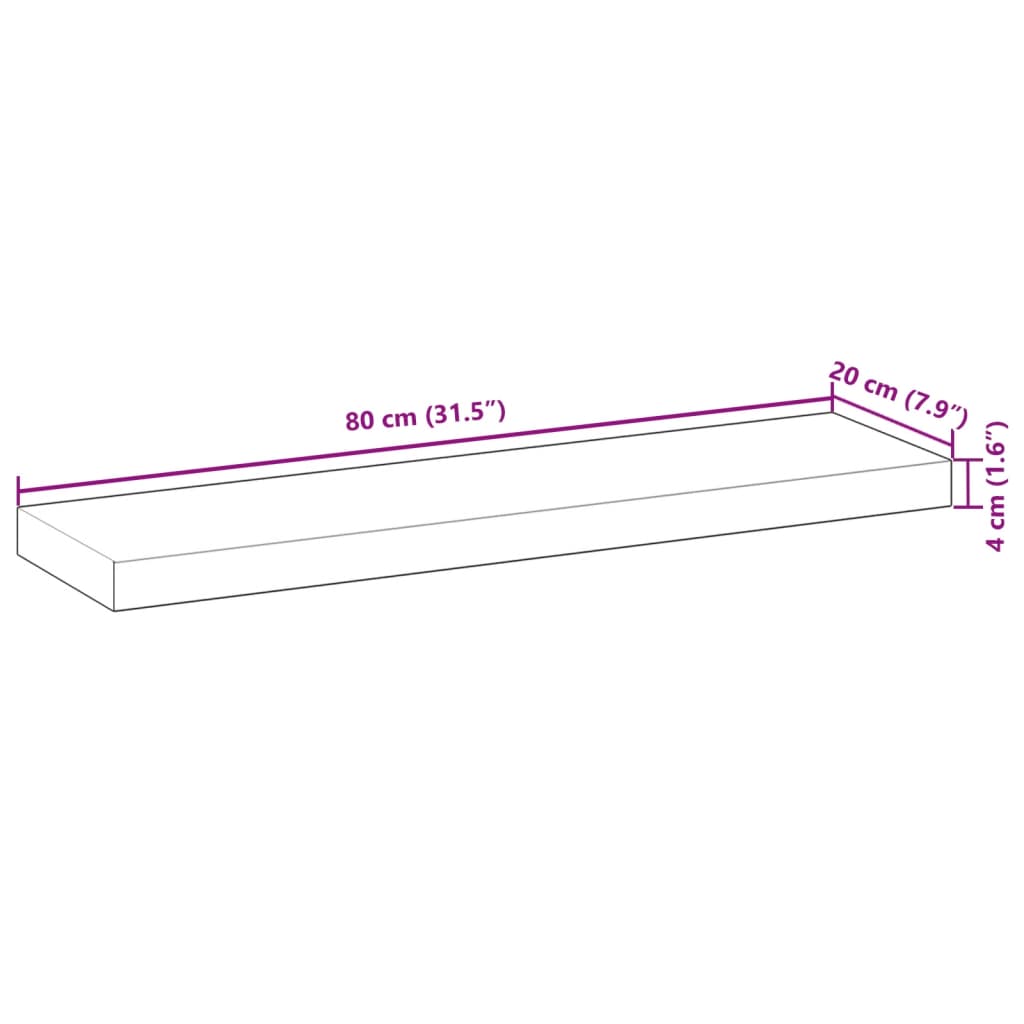 Flytende hylle 80x20x4 cm ubehandlet heltre akasie