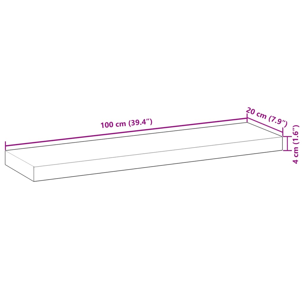 Flytende hyller 3 stk 100x20x4 cm ubehandlet heltre akasie