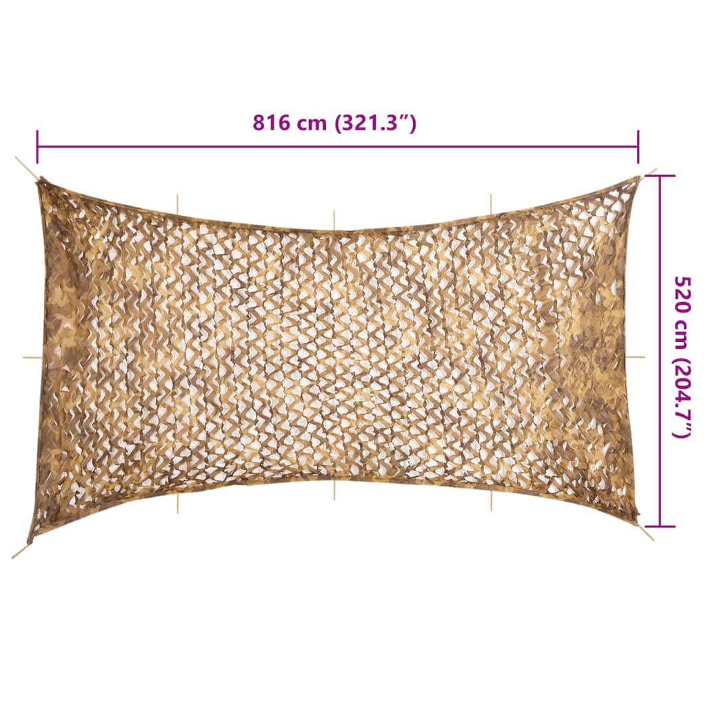 Kamuflasjenett med oppbevaringspose 816x520 cm sand