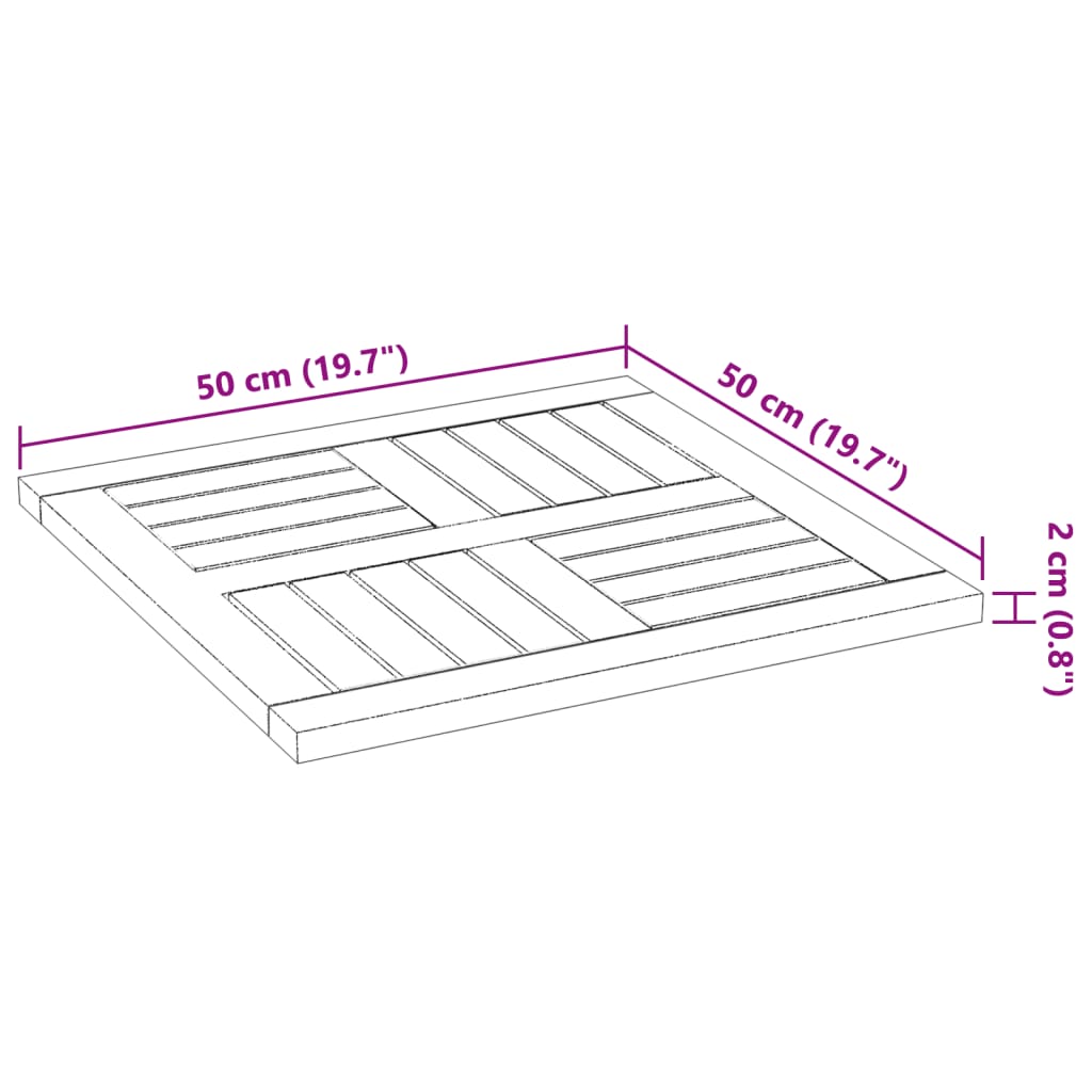 Bordplate 50x50x2 cm firkantet heltre akasie vidaXL