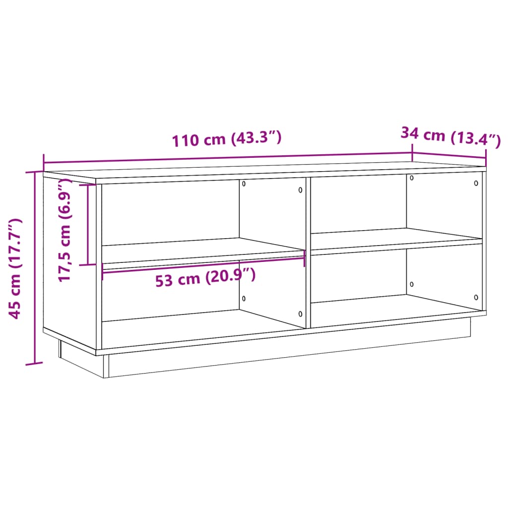 TV-benk voksbrun 110x34x45 cm heltre furu