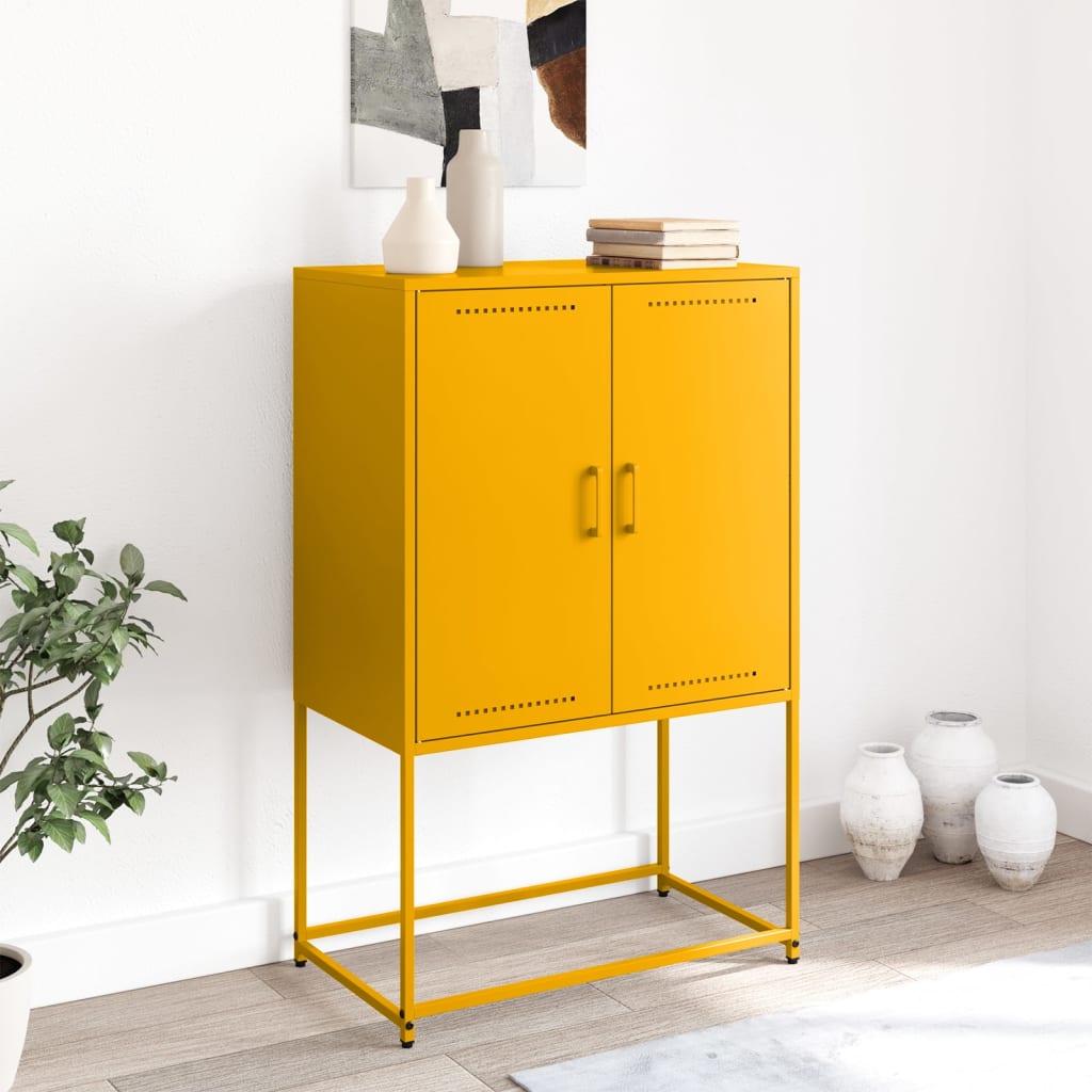 Highboard sennepsgul 68,5x38,5x107 cm stål