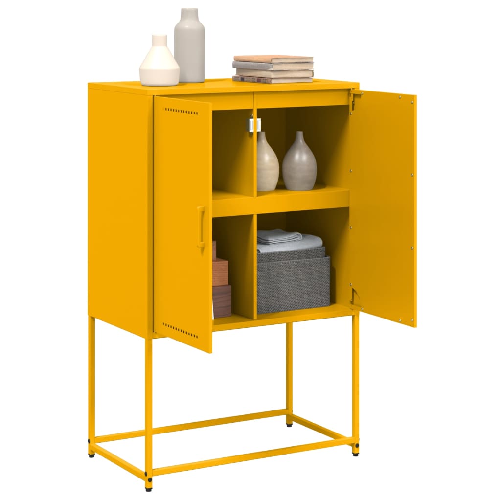 Highboard sennepsgul 68,5x38,5x107 cm stål