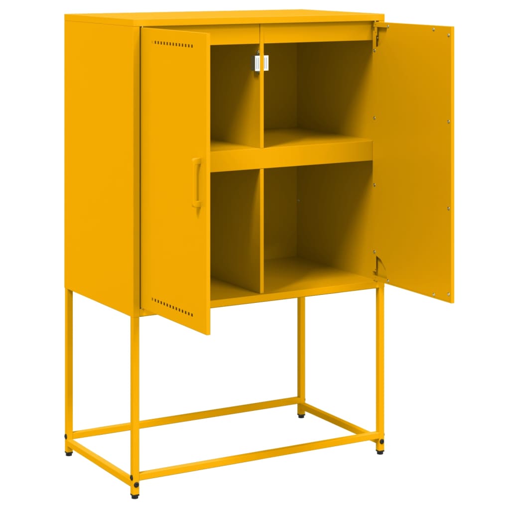 Highboard sennepsgul 68,5x38,5x107 cm stål