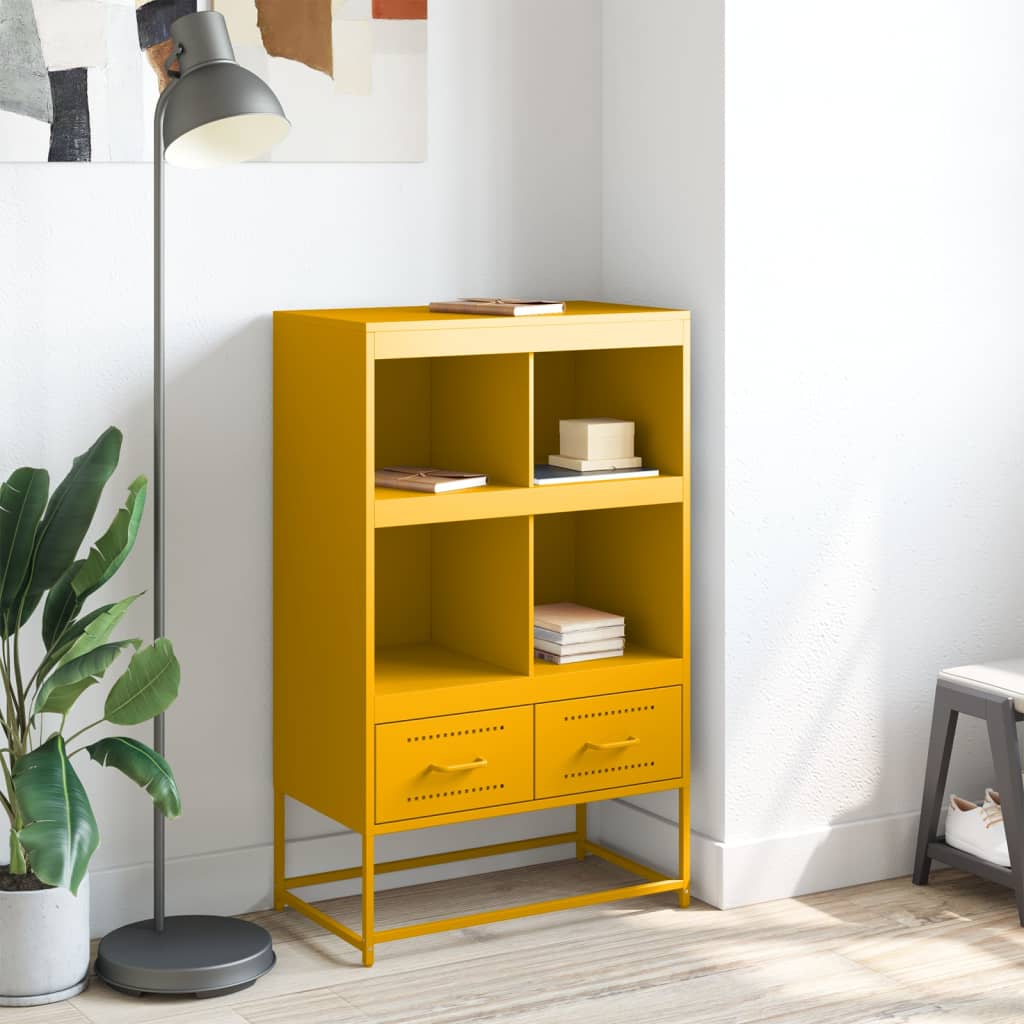 Highboard sennepsgul 68x39x111,5 cm stål