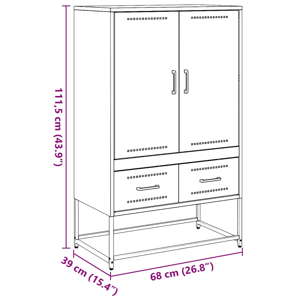 Highboard sennepsgul 68x39x111,5 cm stål