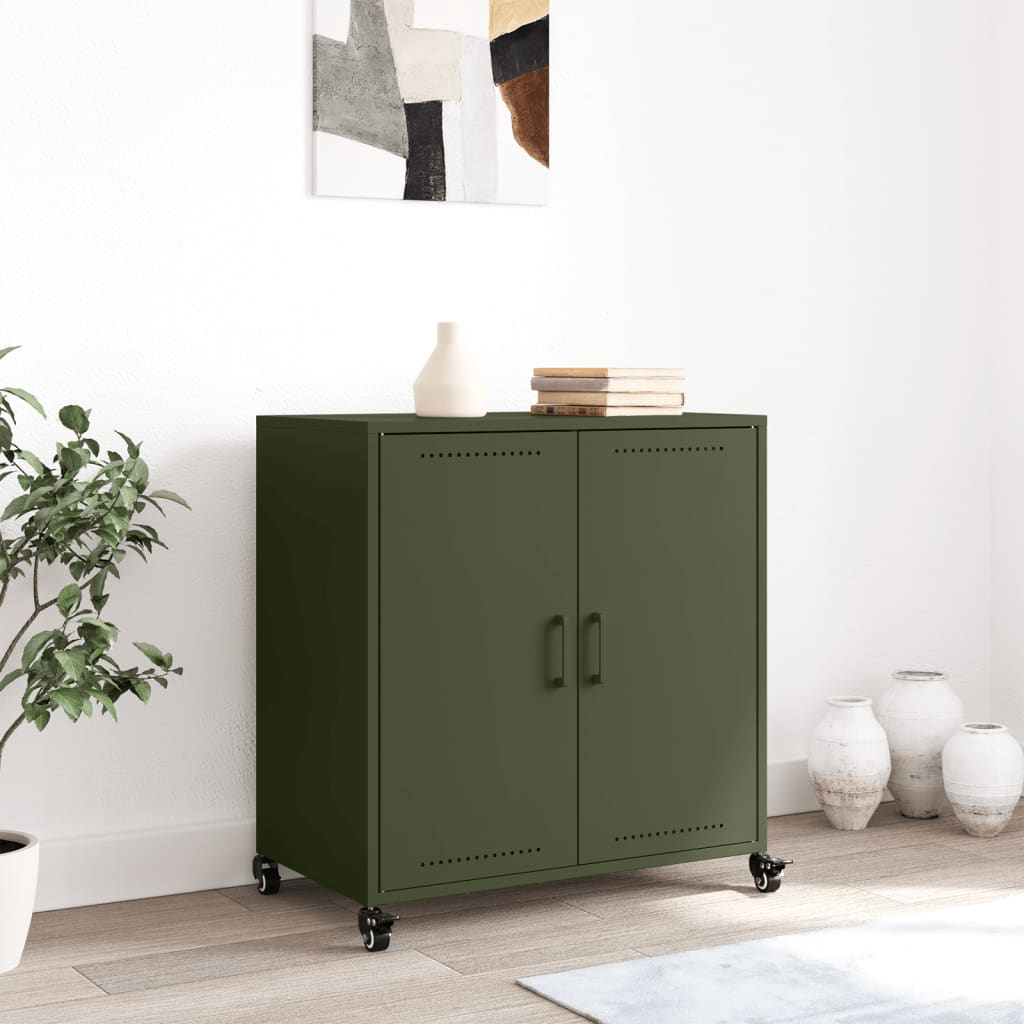 Skjenk olivengrønn 68x39x72 cm stål