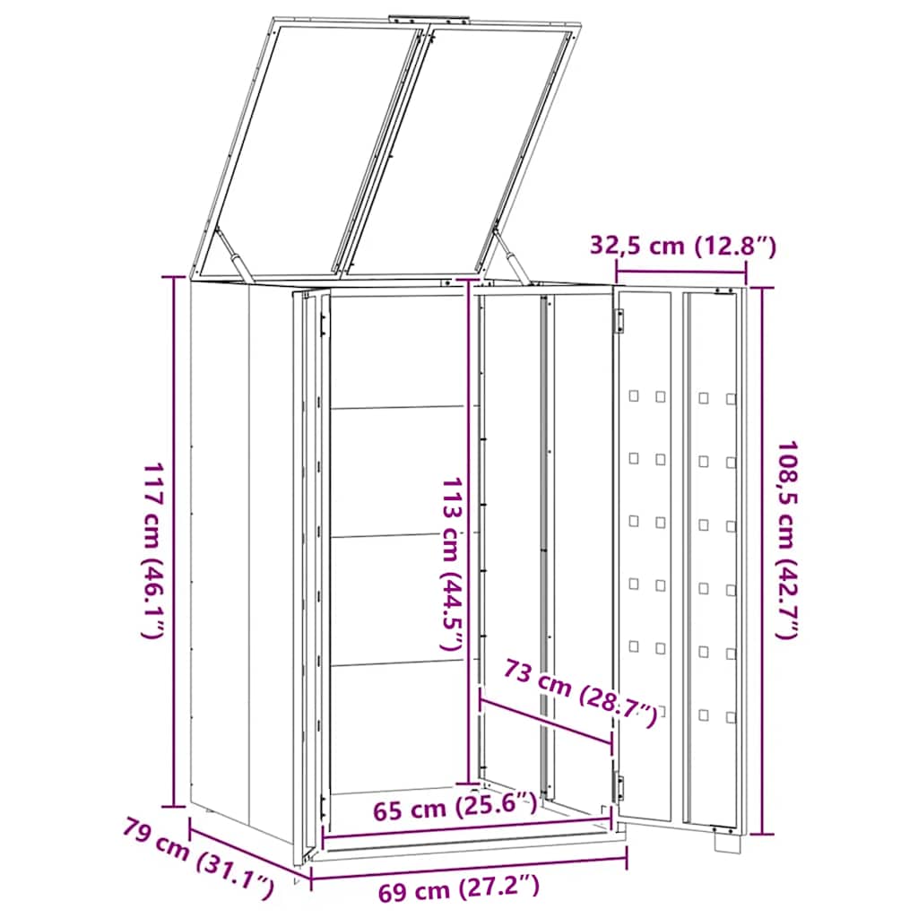Søppeldunkskur for 2 dunker svart 138x79x117 cm stål