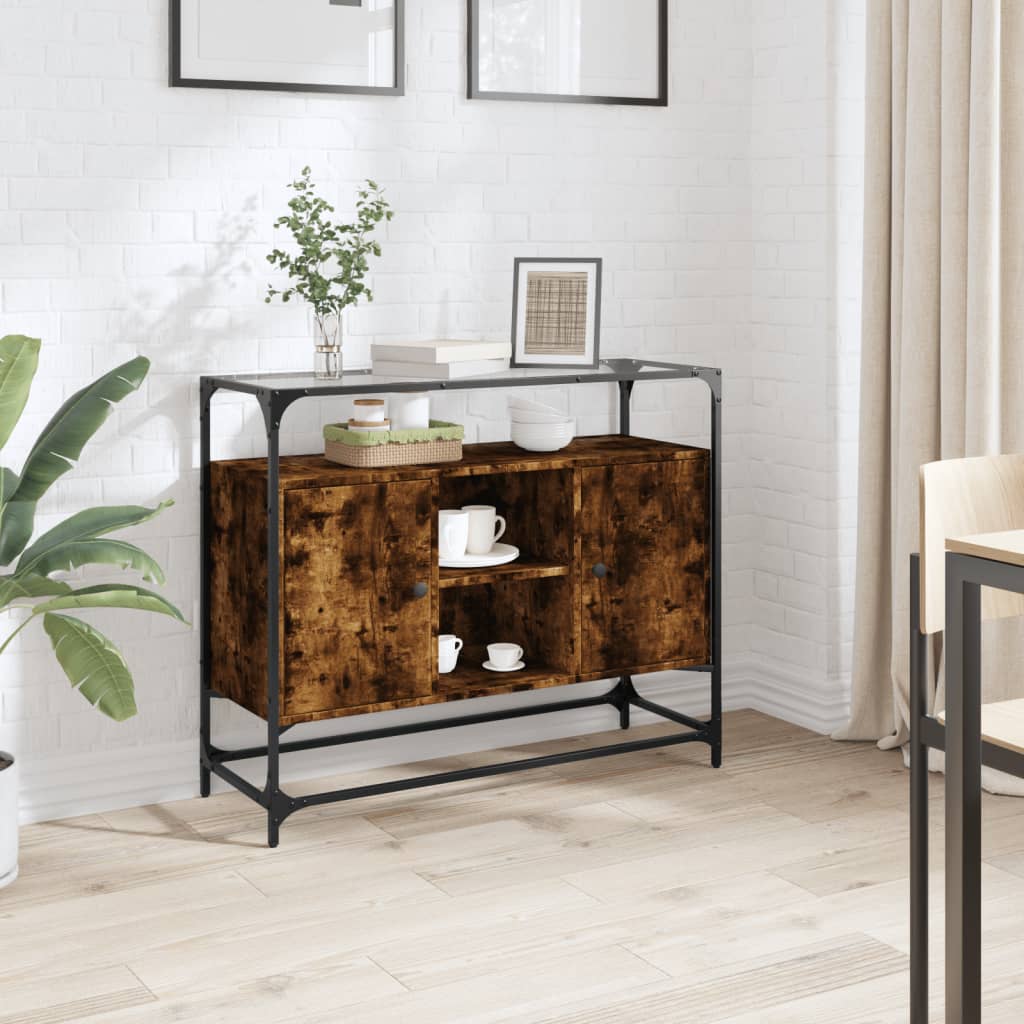 Skjenk med glasstopp røkt eik 98x35x81 cm konstruert tre