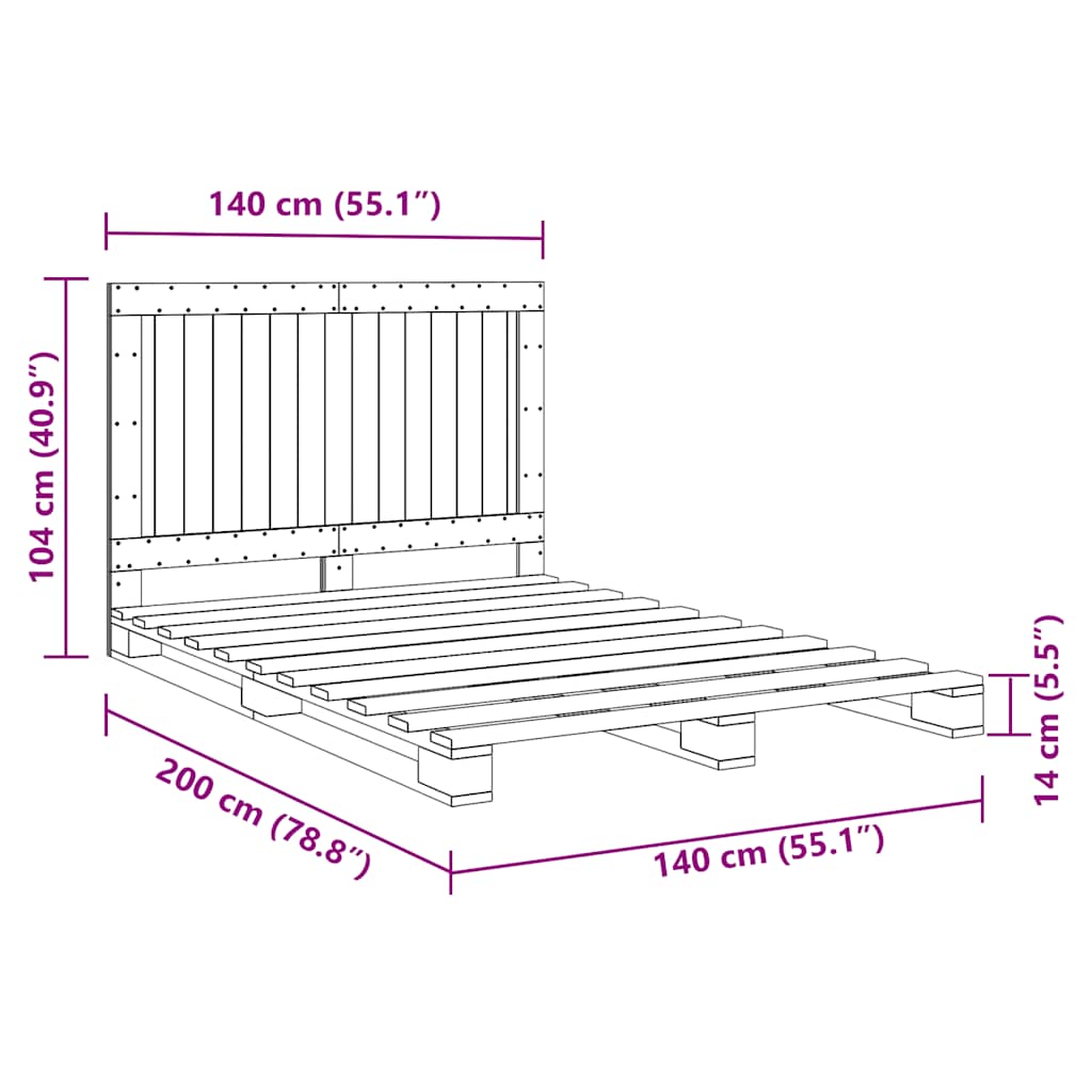 Sengeramme med hodegavl 140x200 cm heltre furu
