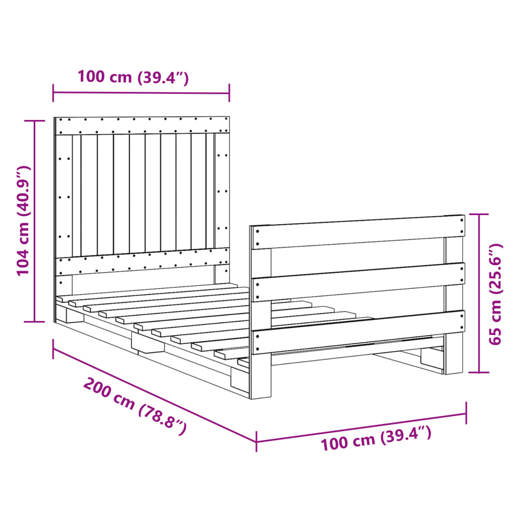 Sengeramme med hodegavl 100x200 cm heltre furu