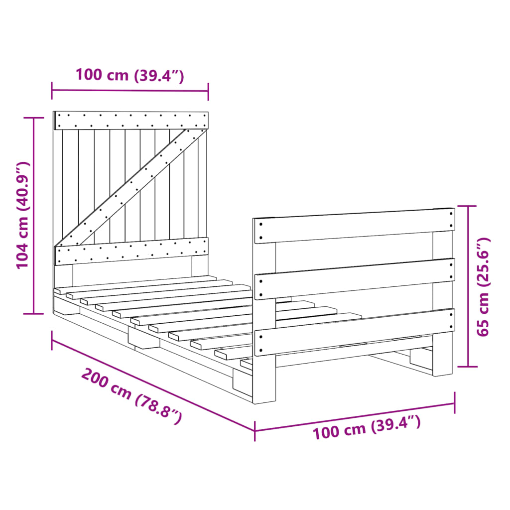 Sengeramme med hodegavl 100x200 cm heltre furu