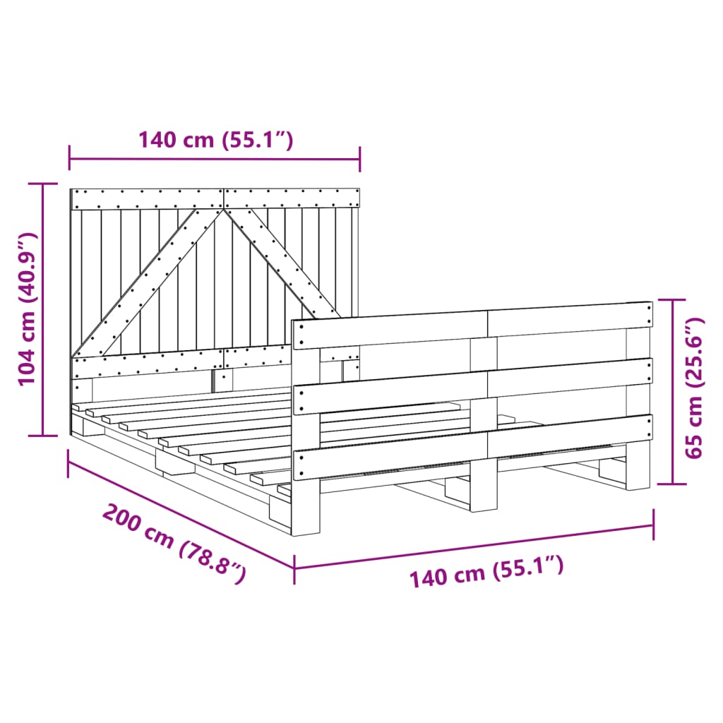 Sengeramme med hodegavl 140x200 cm heltre furu