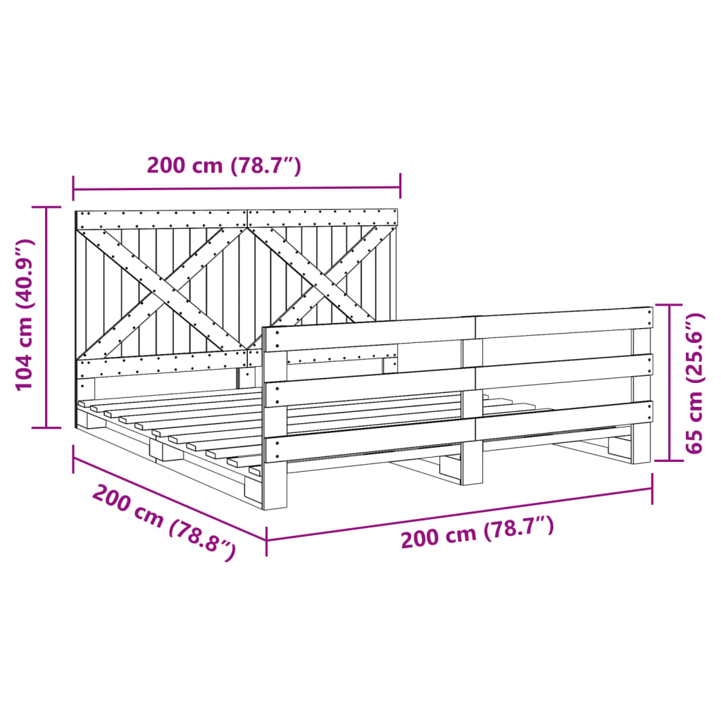 Sengeramme med hodegavl 200x200 cm heltre furu