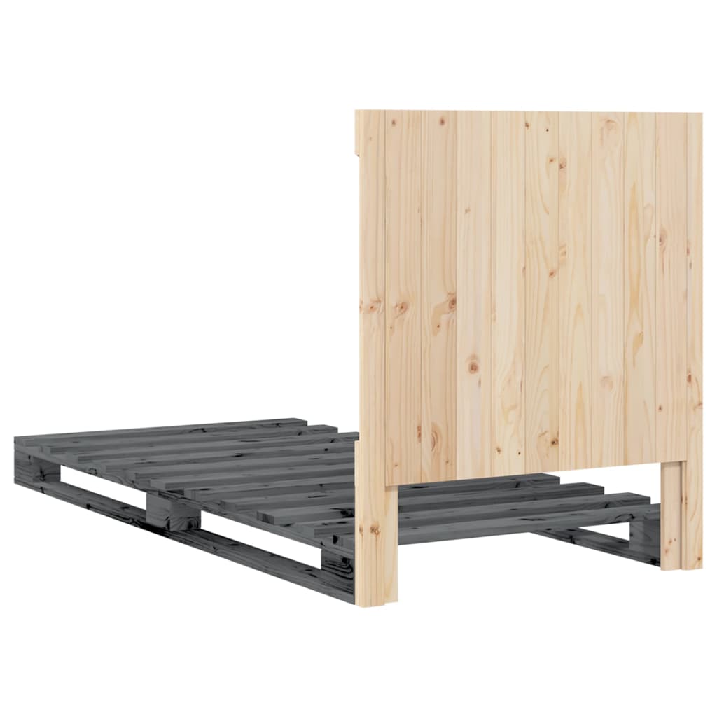 Sengeramme med hodegavl grå 90x200 cm heltre furu