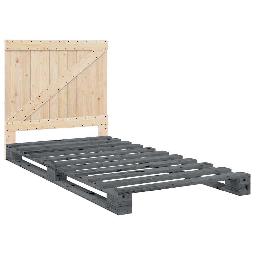 Sengeramme med hodegavl grå 100x200 cm heltre furu