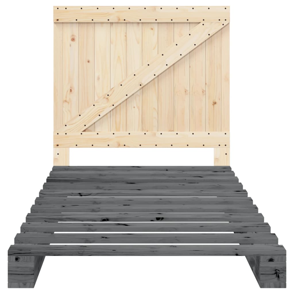 Sengeramme med hodegavl grå 100x200 cm heltre furu