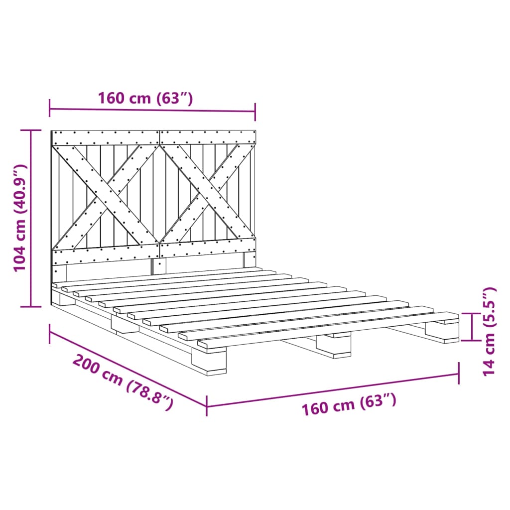 Sengeramme med hodegavl 160x200 cm heltre furu