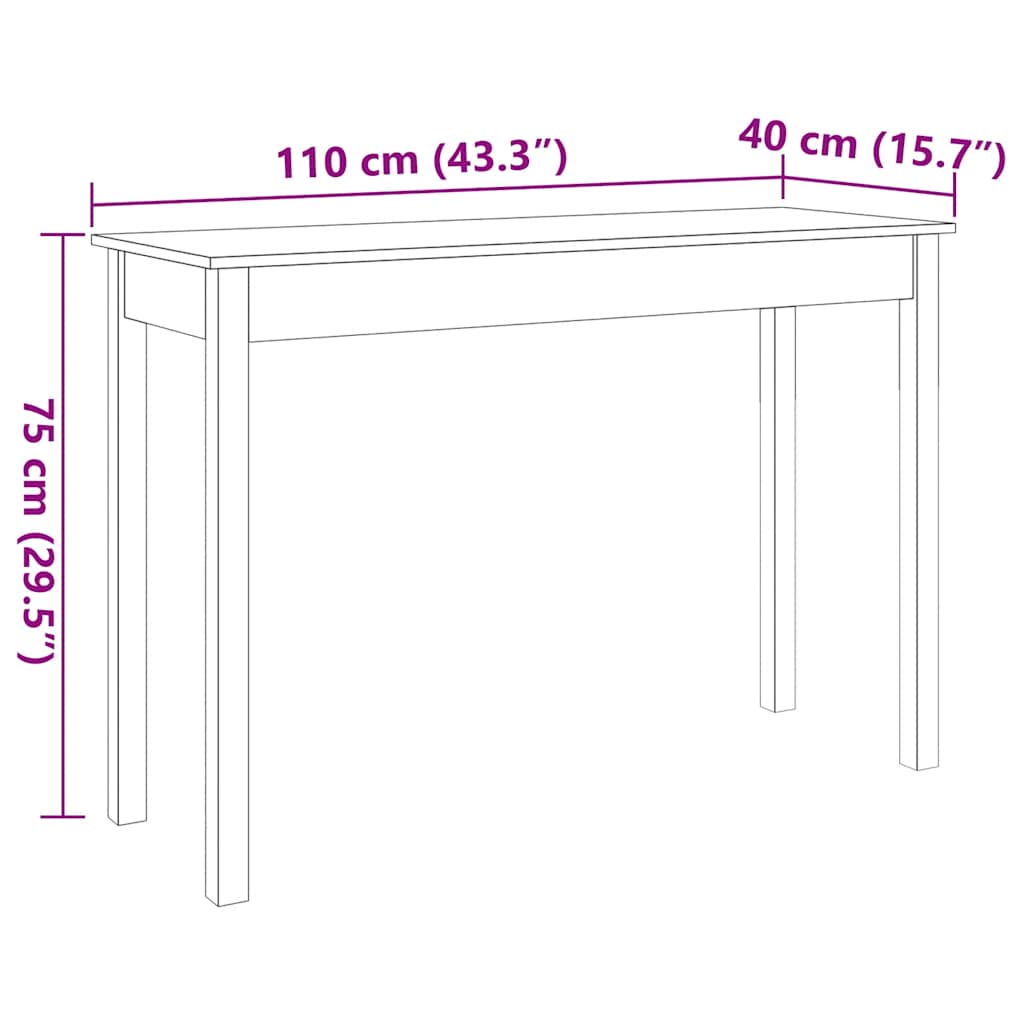 Konsollbord voksbrun 110x40x75 cm heltre furu