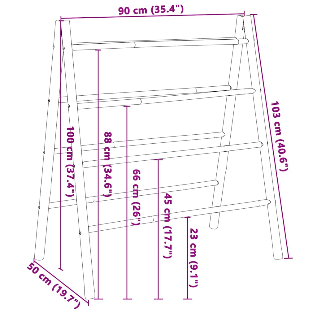 Dobbel håndklestige med 4 trinn 90x50x100 cm bambus