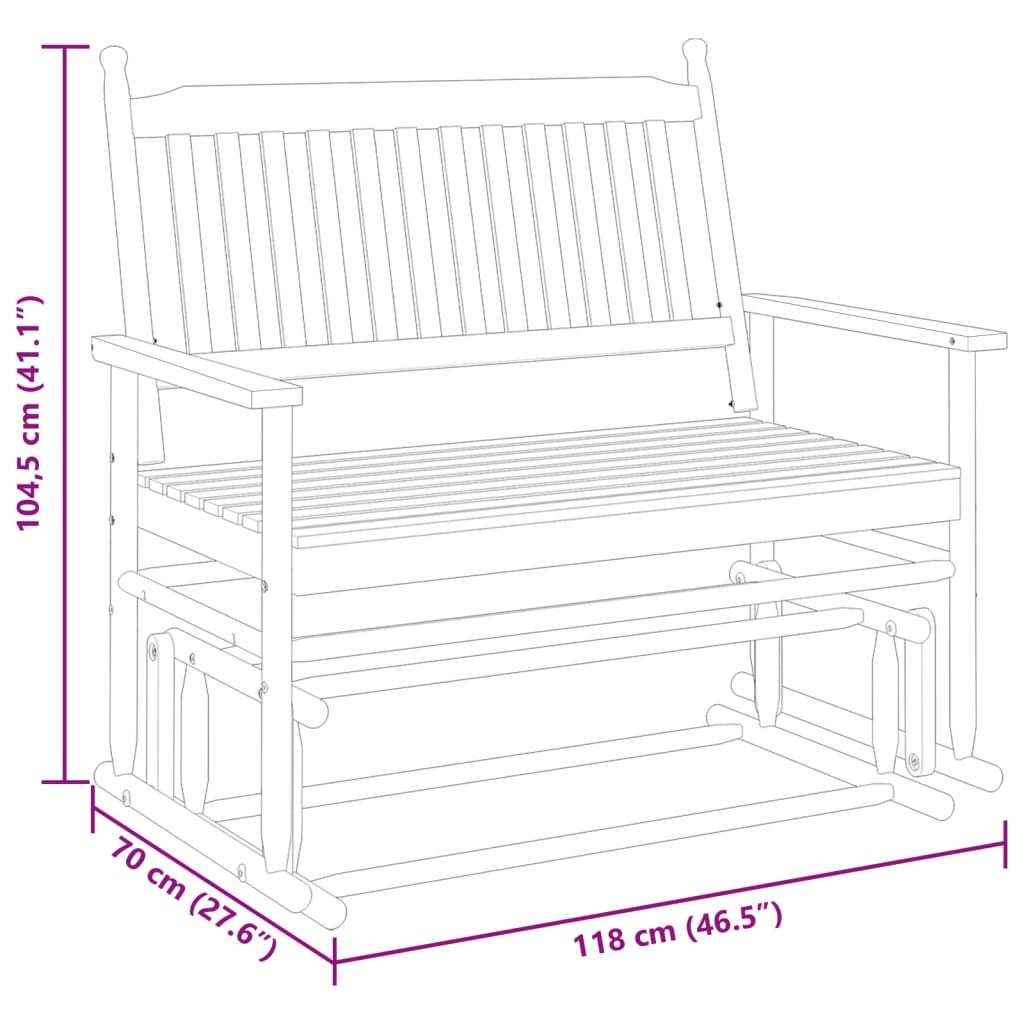 Gyngebenk hvit 118x70x104,5 cm heltre poppel